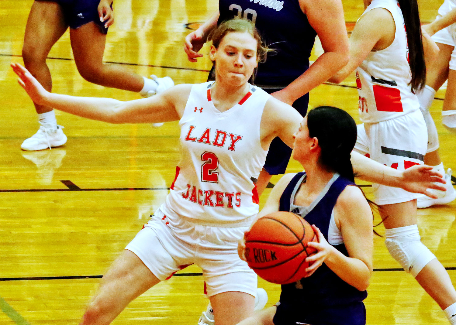 Lady Jacket Mylee Fischer had a great game at the low post.